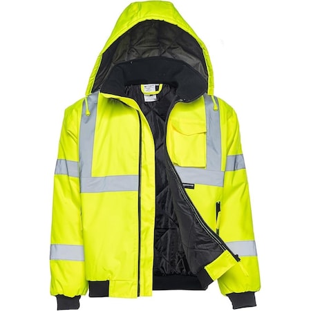 Northmon Safety Hi-Vis Bomber Rain Jacket, 100% Polyester 300D Oxford, Class 3 Safety Yellow, XL NM-SJ-100-YW-XL